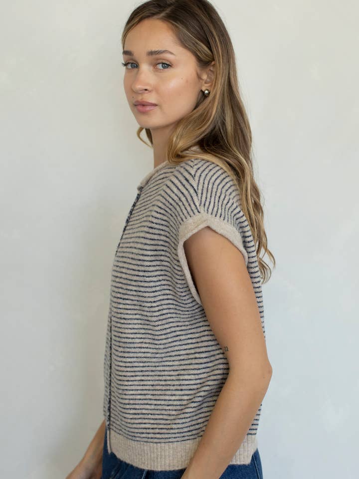 Things Between Piper Vest Cardigan  - Pin Stripe
