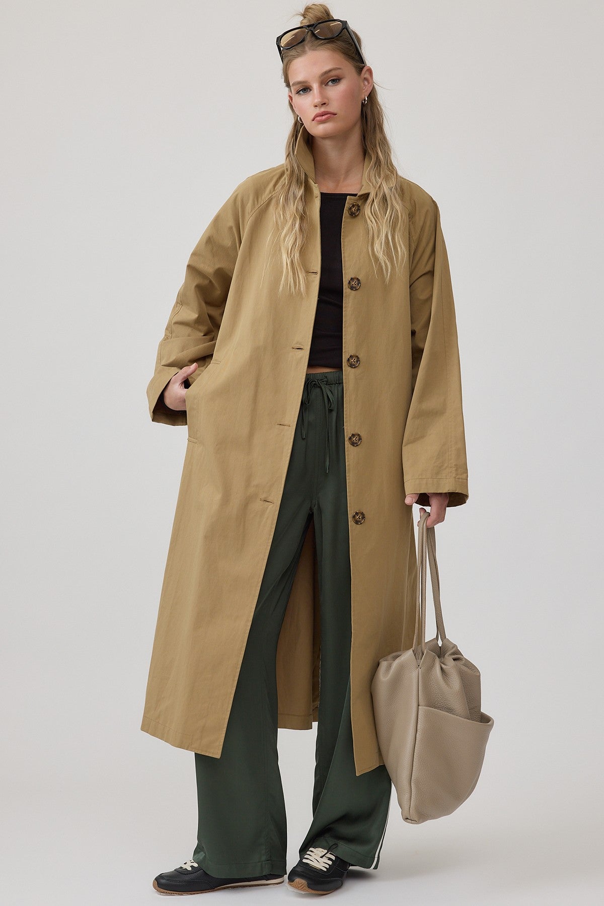 DEON Classic Belted Long Trench Coat Khaki
