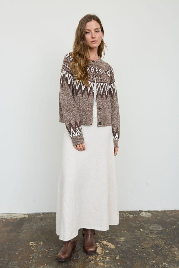 Nyland Shivani Marled Fair Isle Button Down Knit Cardigan Sweater