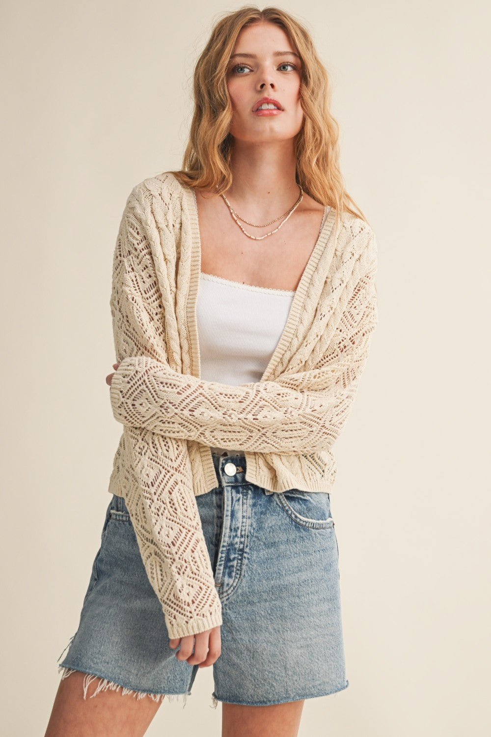 NYLAND Kaori Light Weight Cable Knit Cardigan Beige