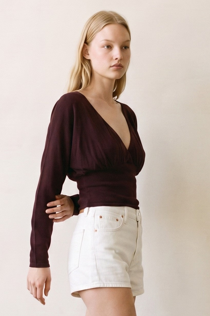 DEON Crossover V-neck Dolman Sleeve Sweater Espresso