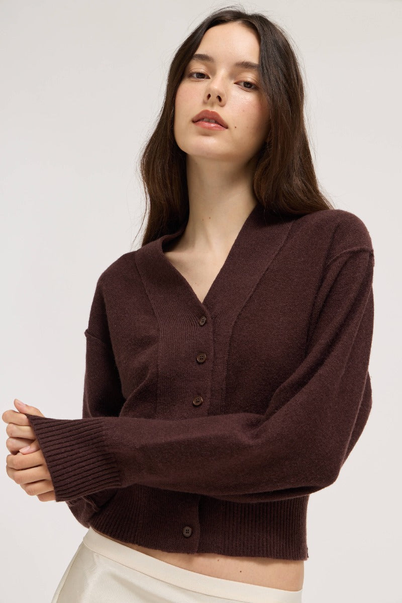 NYLAND Pyper V-Neck Cardigan Aubergine
