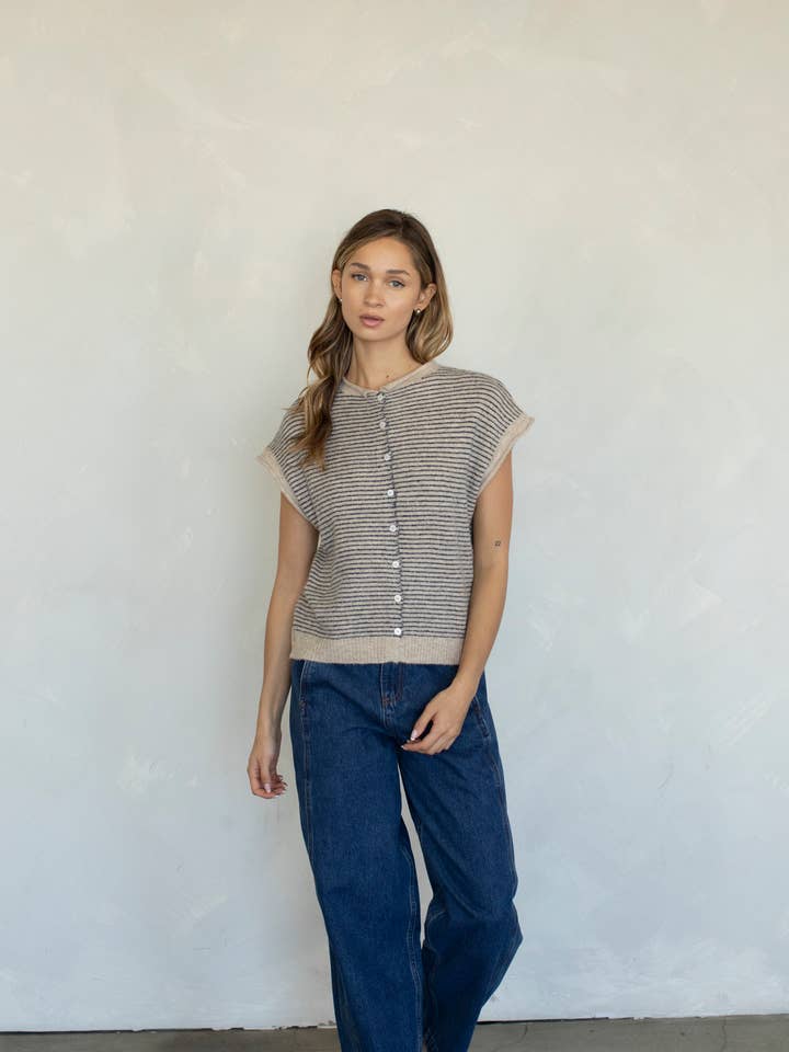 Things Between Piper Vest Cardigan  - Pin Stripe