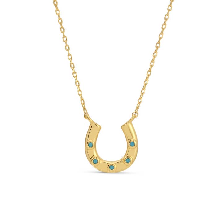 Splendid Iris Horseshoe Pendant with Light Blue Accents