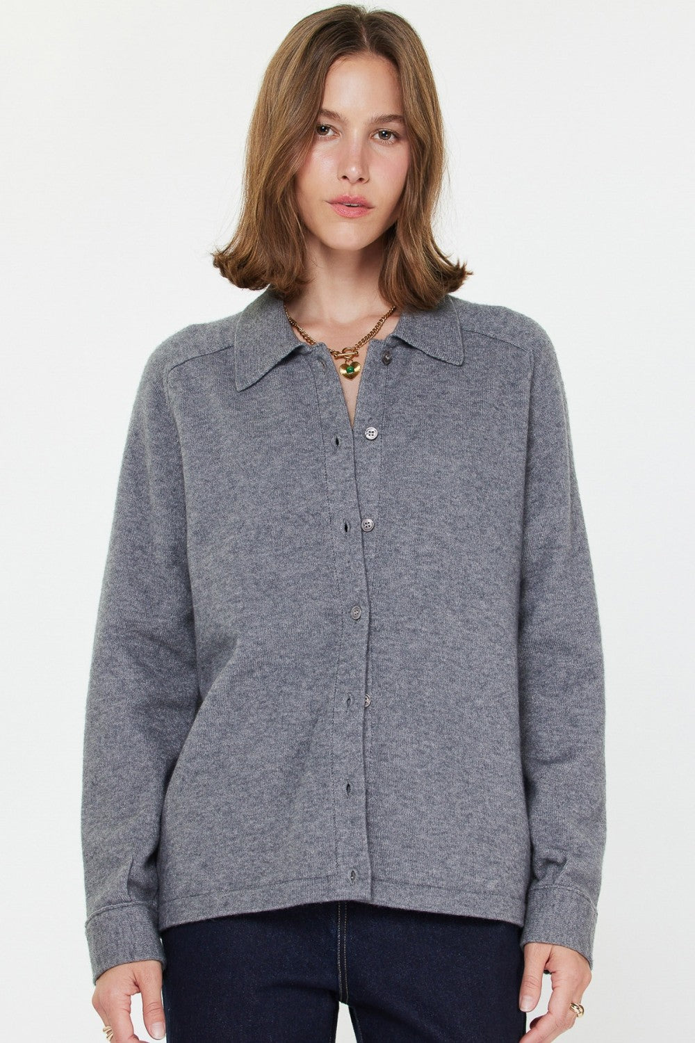 NYLAND Decima Button Up LS Knit Shacket Grey
