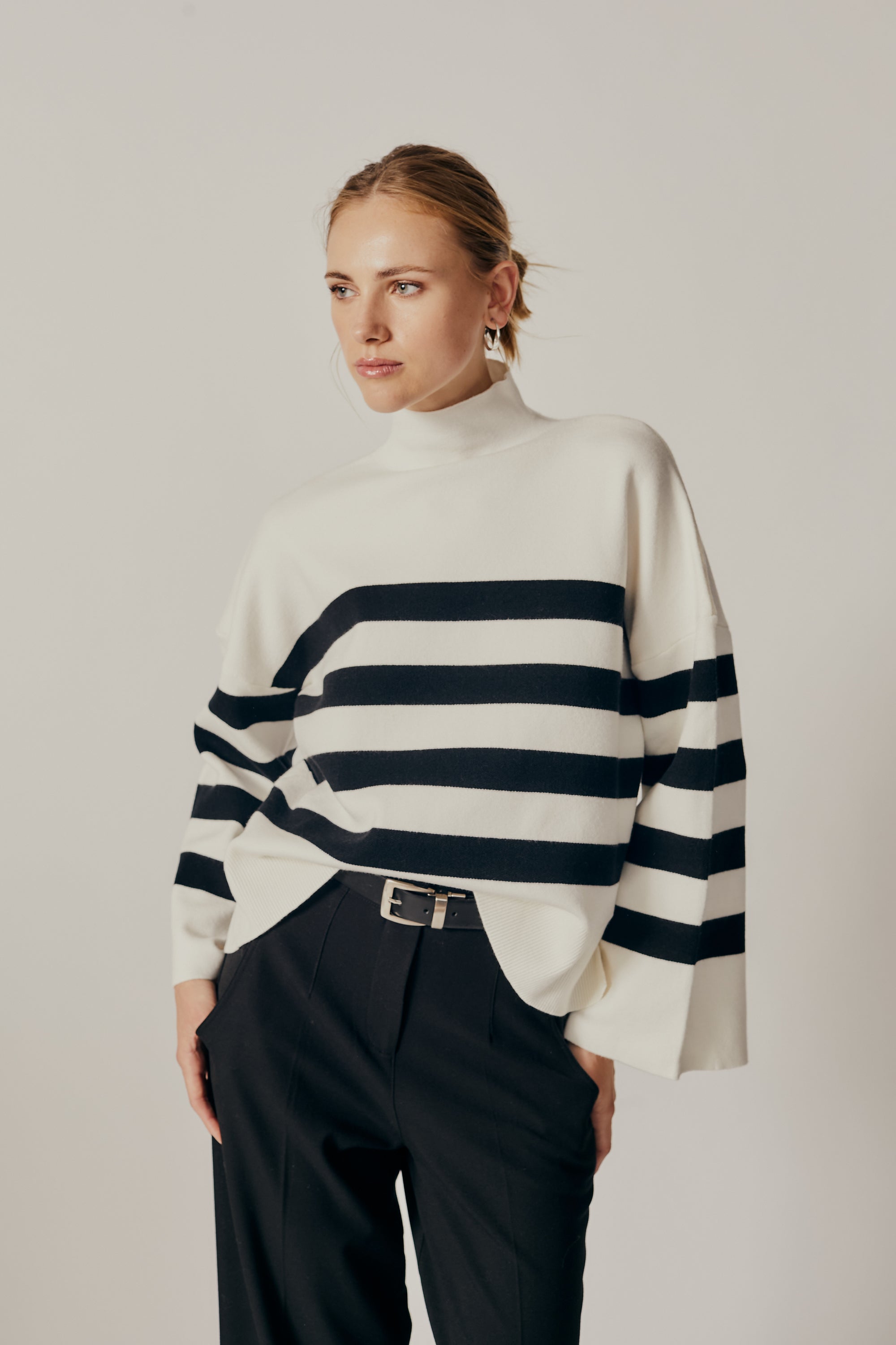 DELUC Clivia Striped Turtleneck Sweater