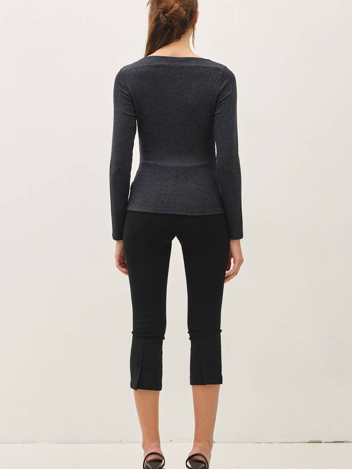 NYLAND Jay-Lee Ribbed Boat Neck Shirring Waist Top