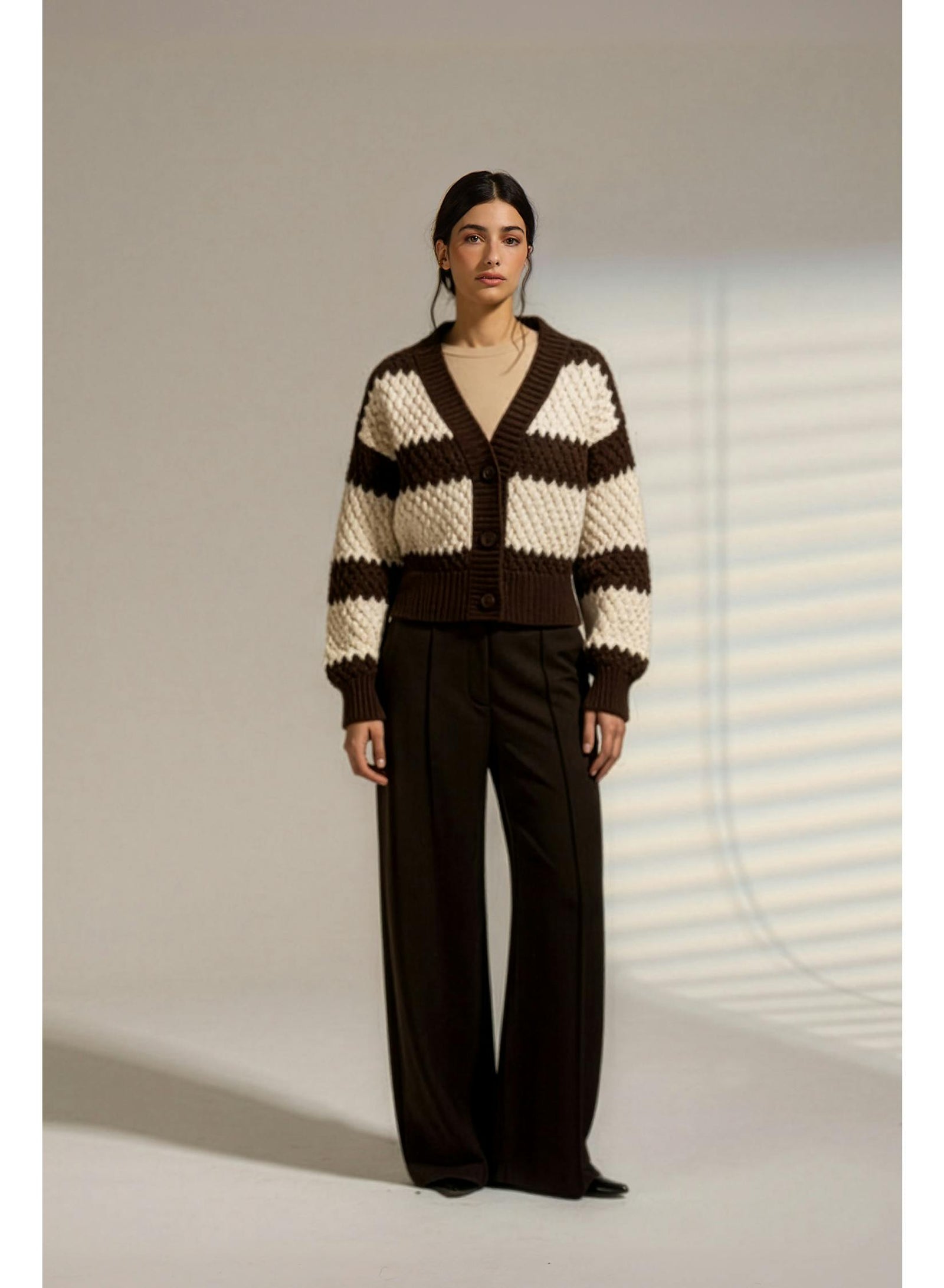 DELUC Stones Striped Cardigan Sand And Chocolate