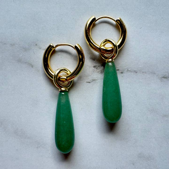 Jessica Matrasko Amara Gemstone Drop Huggie Aventurine