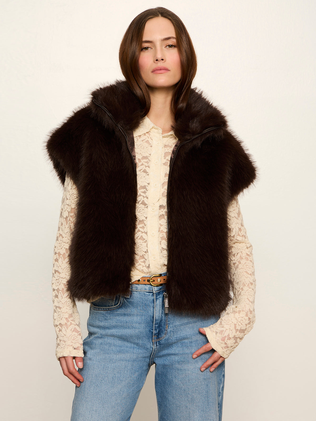 Sanctuary Silky Fur Vest Espresso Martini