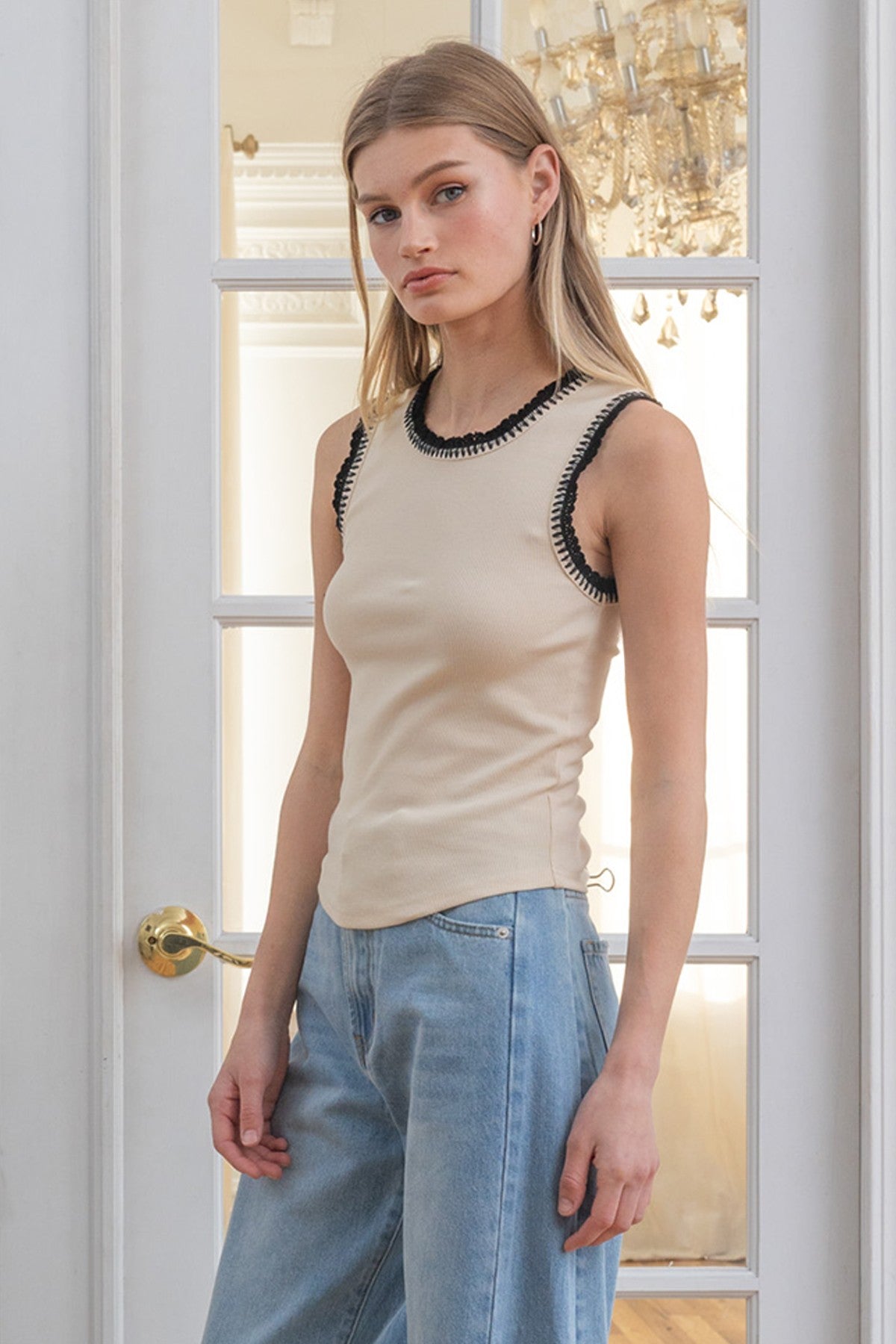 DEON Crochet-Trim Rib Tank Top