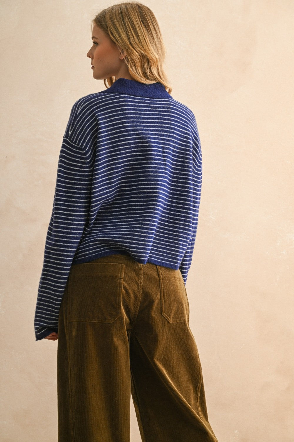 NYLAND Striped LS w/ Collar Knit Top