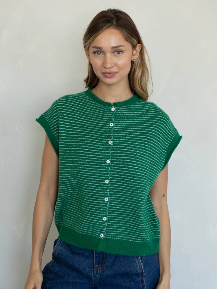 Things Between Piper Vest Cardigan  - Pin Stripe