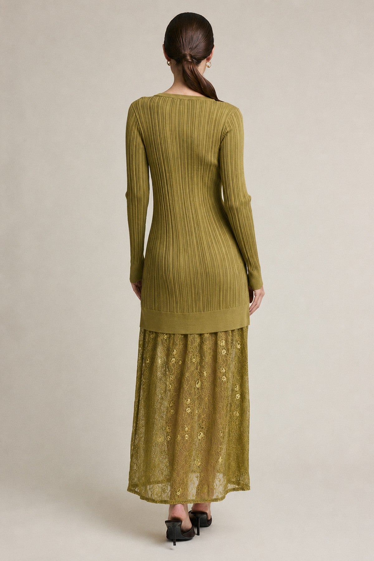 DEON Rib Knit Lace Maxi Dress