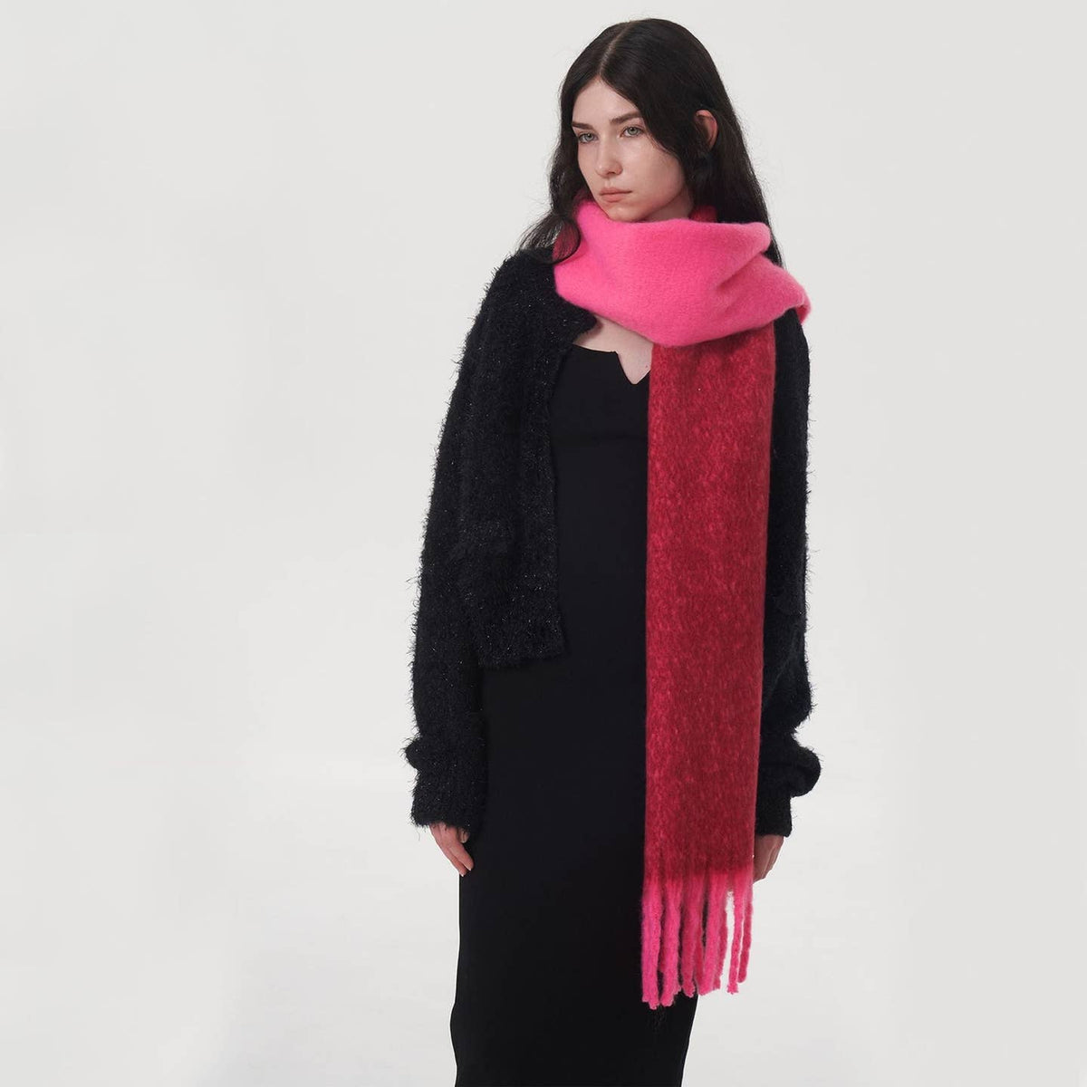 Dipped Shop Color Splicing Mohair Soft Scarf in Pink