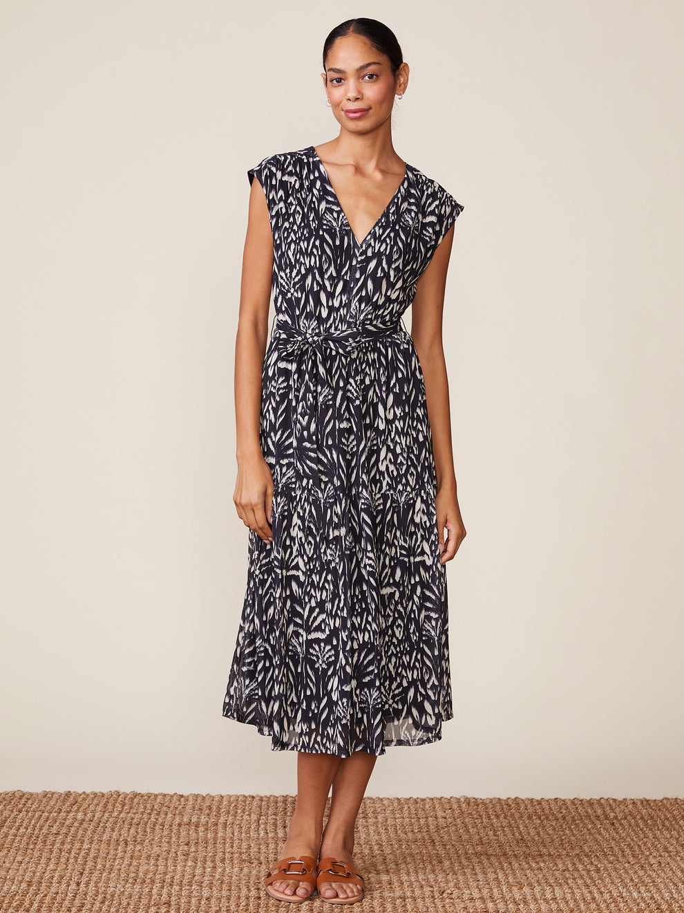 Anthem the Label Printed Mesh V-Neck Midi Dress