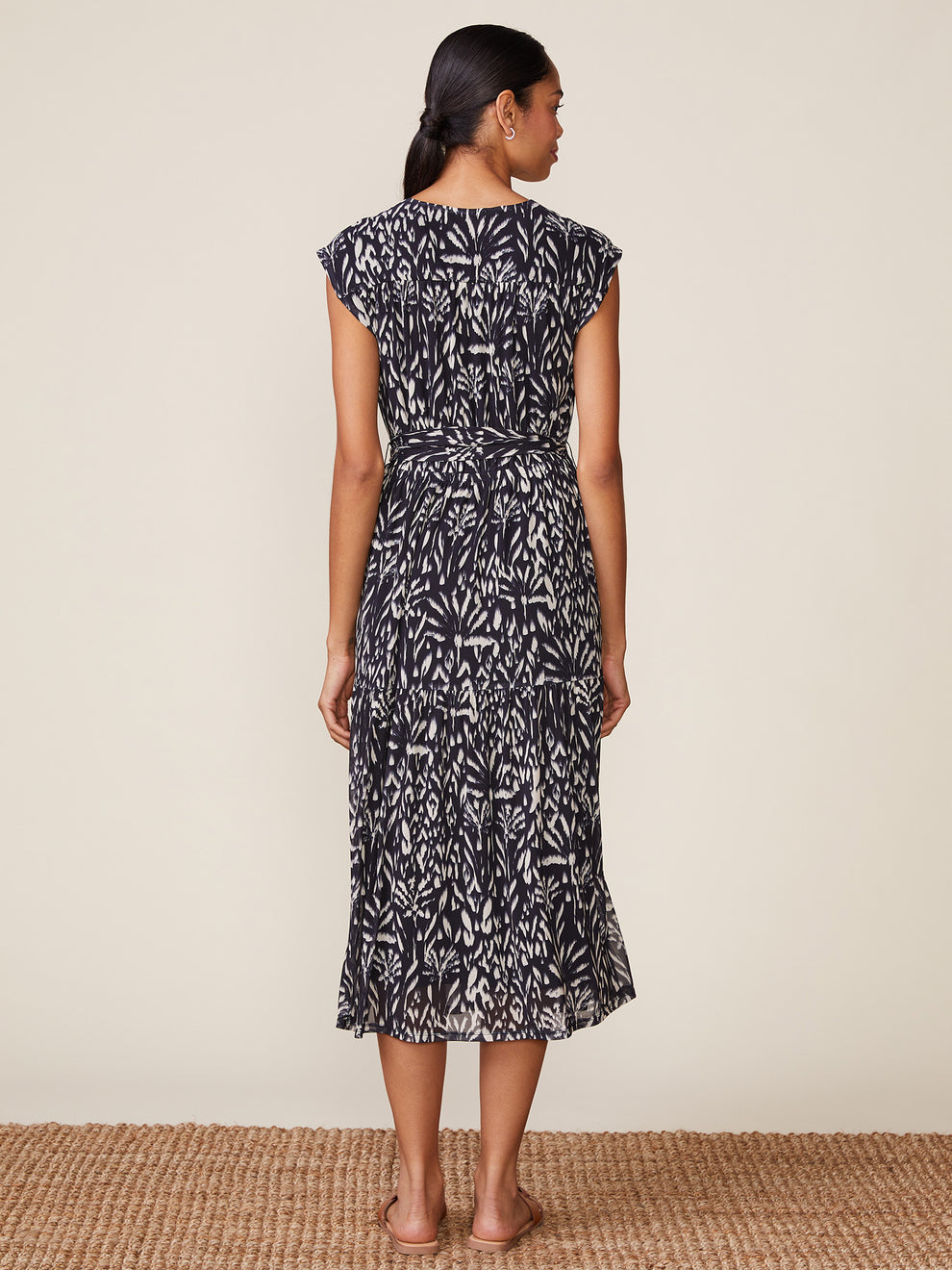 Anthem the Label Printed Mesh V-Neck Midi Dress