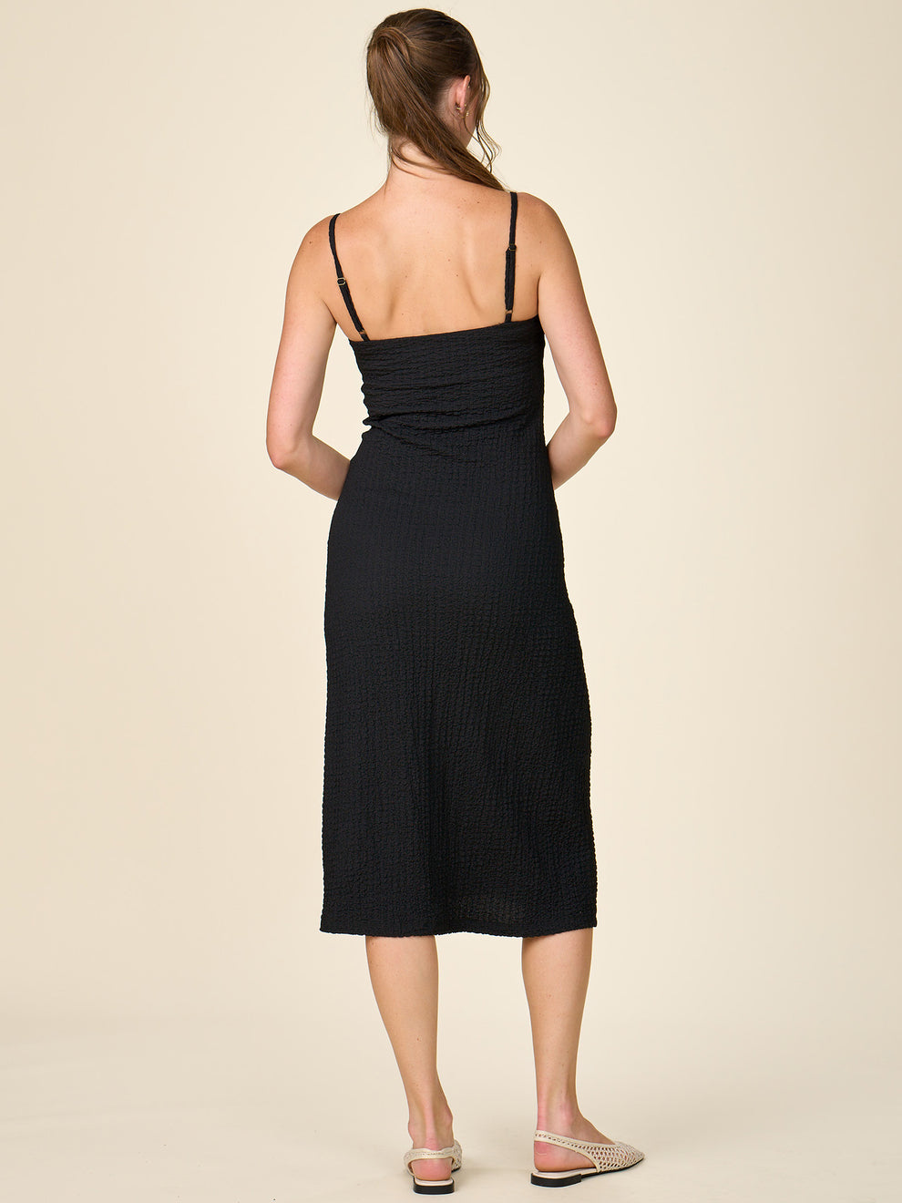 Anthem the Label Cinch Front Textured Midi Cami Dress with Beaded Straps
