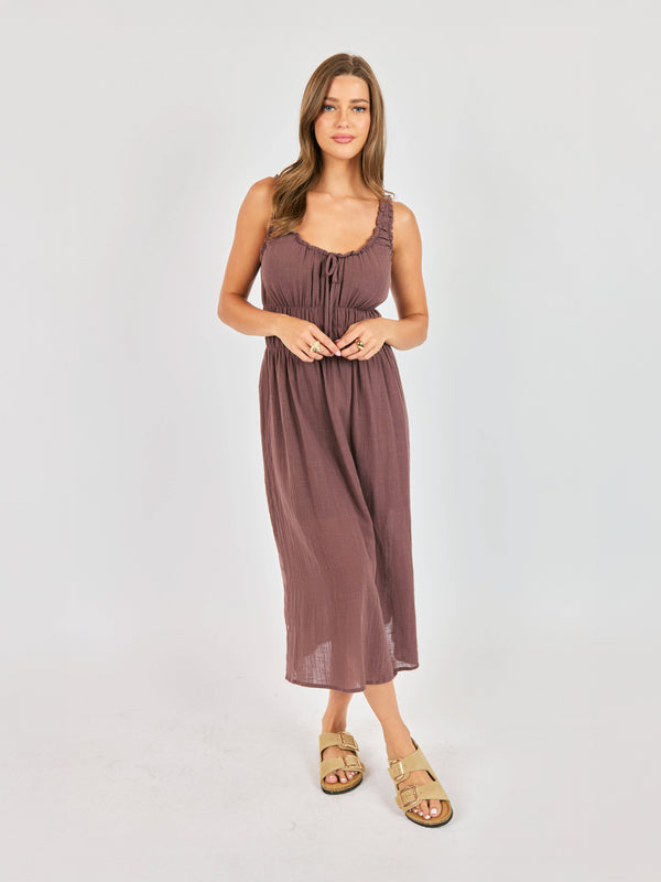Sadie &amp; Sage So Cal Midi Dress in Chocolalte
