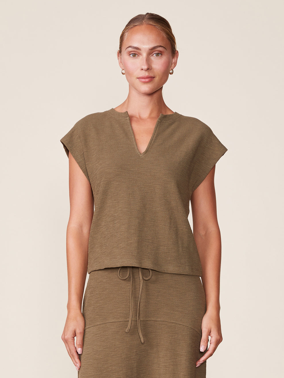 Anthem the Label Front Notch Textured Knit Top Olive