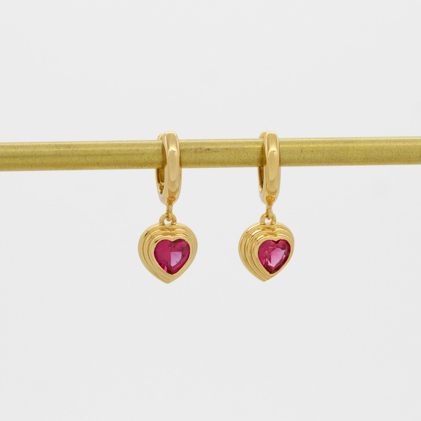 14K Yellow Gold Mini Huggie Hoop Earrings with Heart Drop