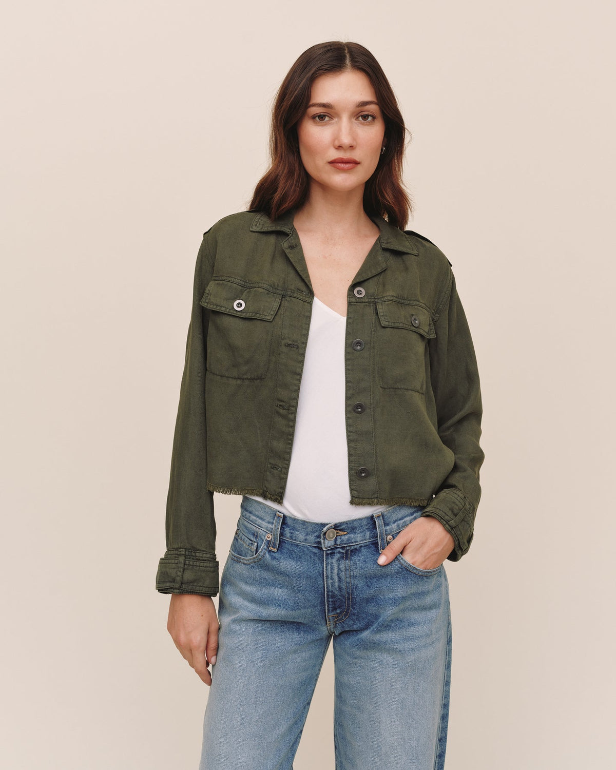 Bella Dahl Cropped Utility Jacket with Fray Hem