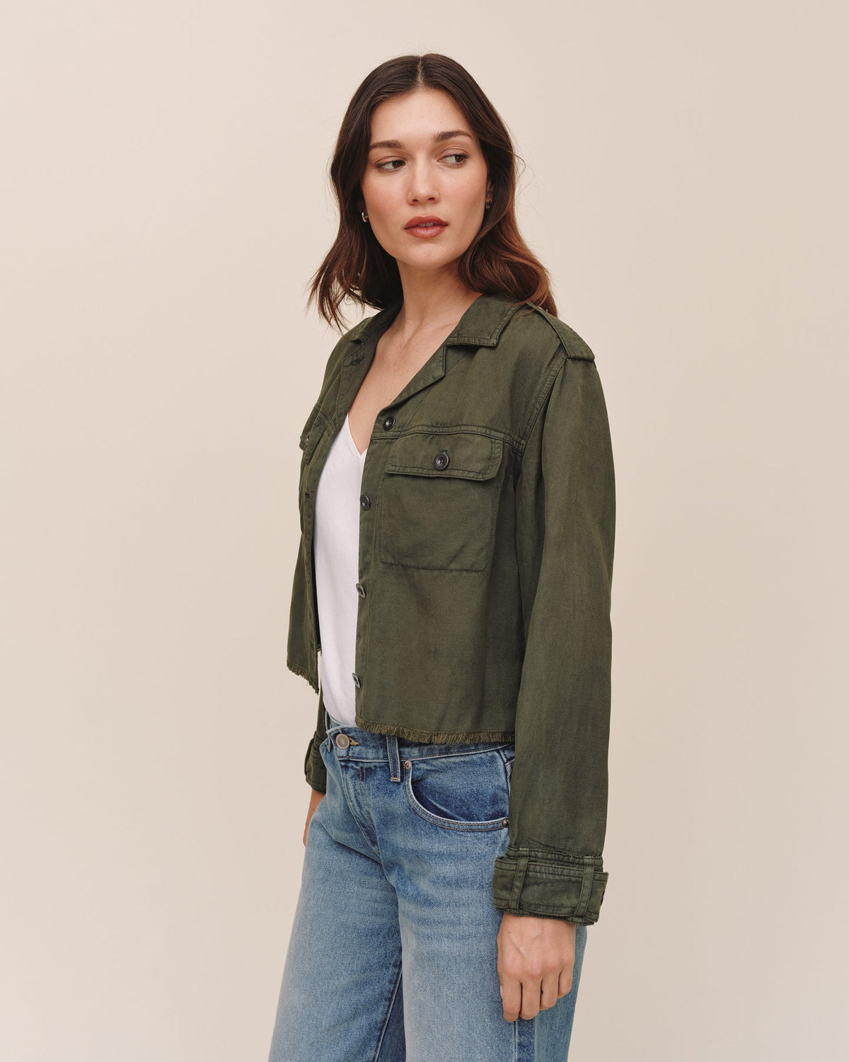 Bella Dahl Cropped Utility Jacket with Fray Hem