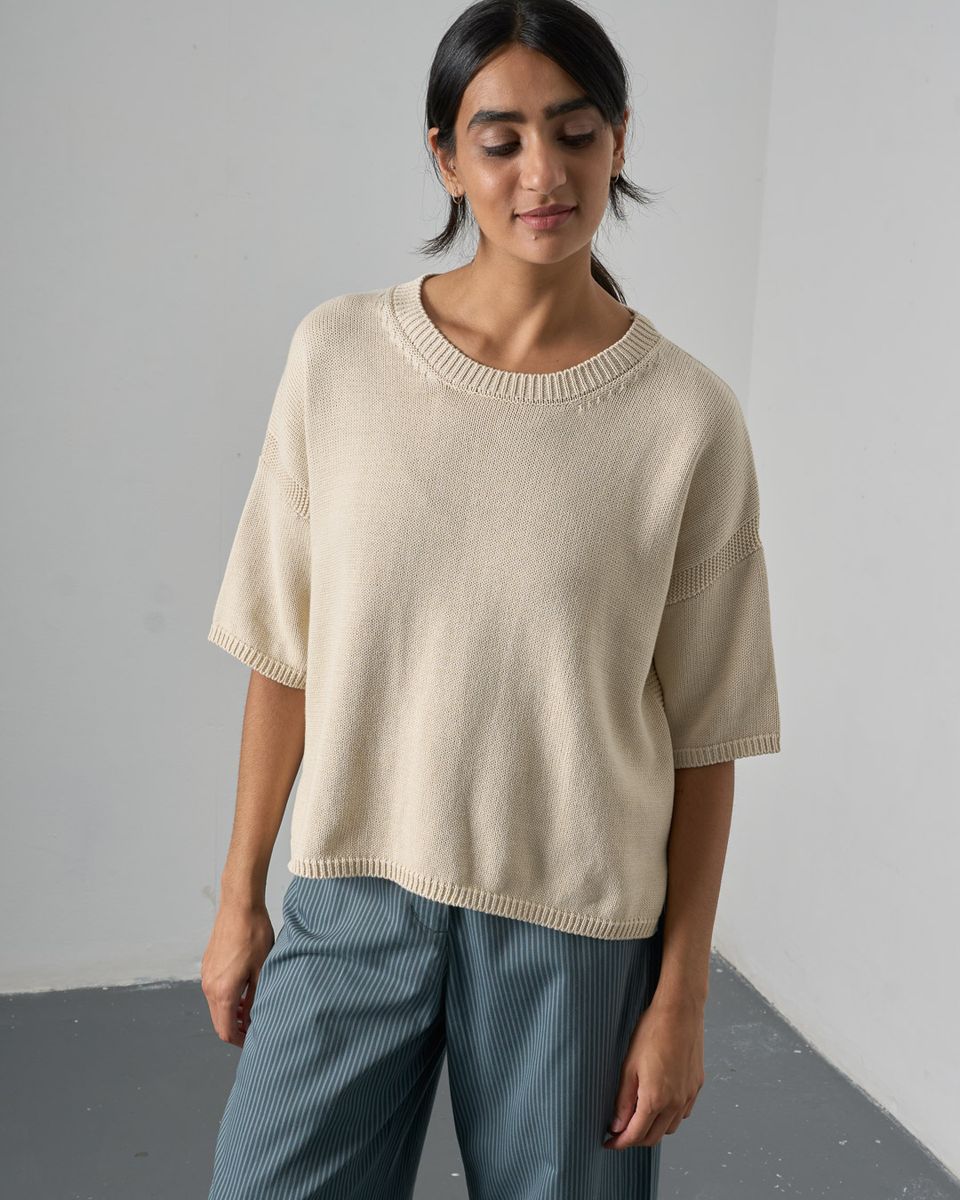 BIBICO Lisa Boxy Knitted Top in Ecru
