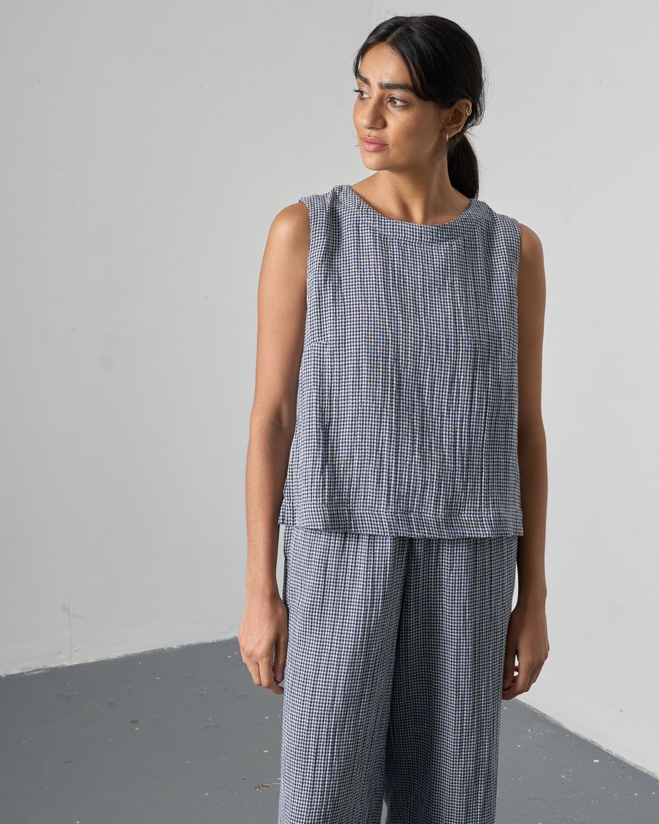 BIBICO Pippa Sleeveless Top in Little Check Navy
