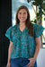 Birds of Paradis by Trovata Clover Blouse in Teal Thicket