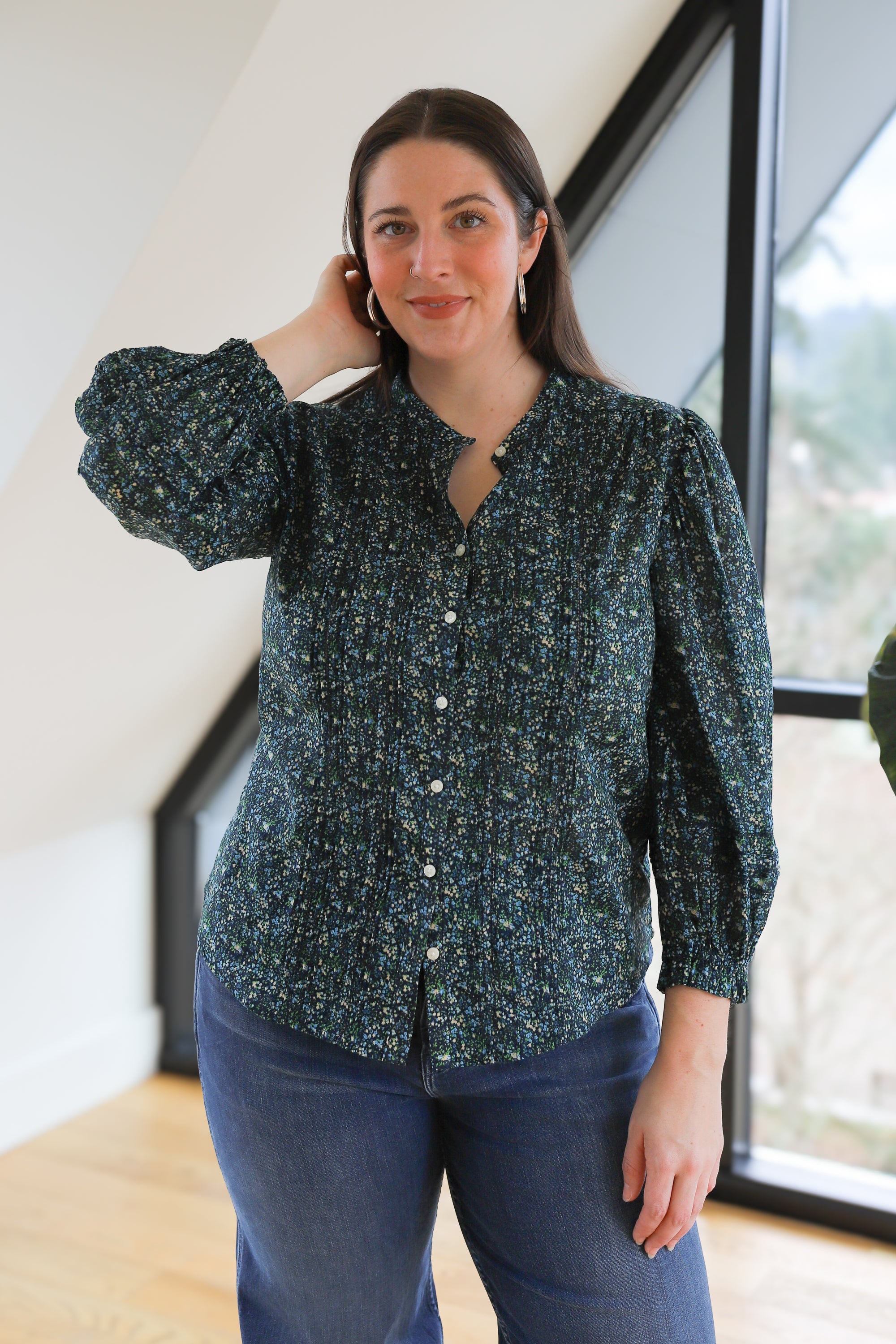 Birds of Paradis by Trovata Maeve Blouse in Chesapeake Ditsy