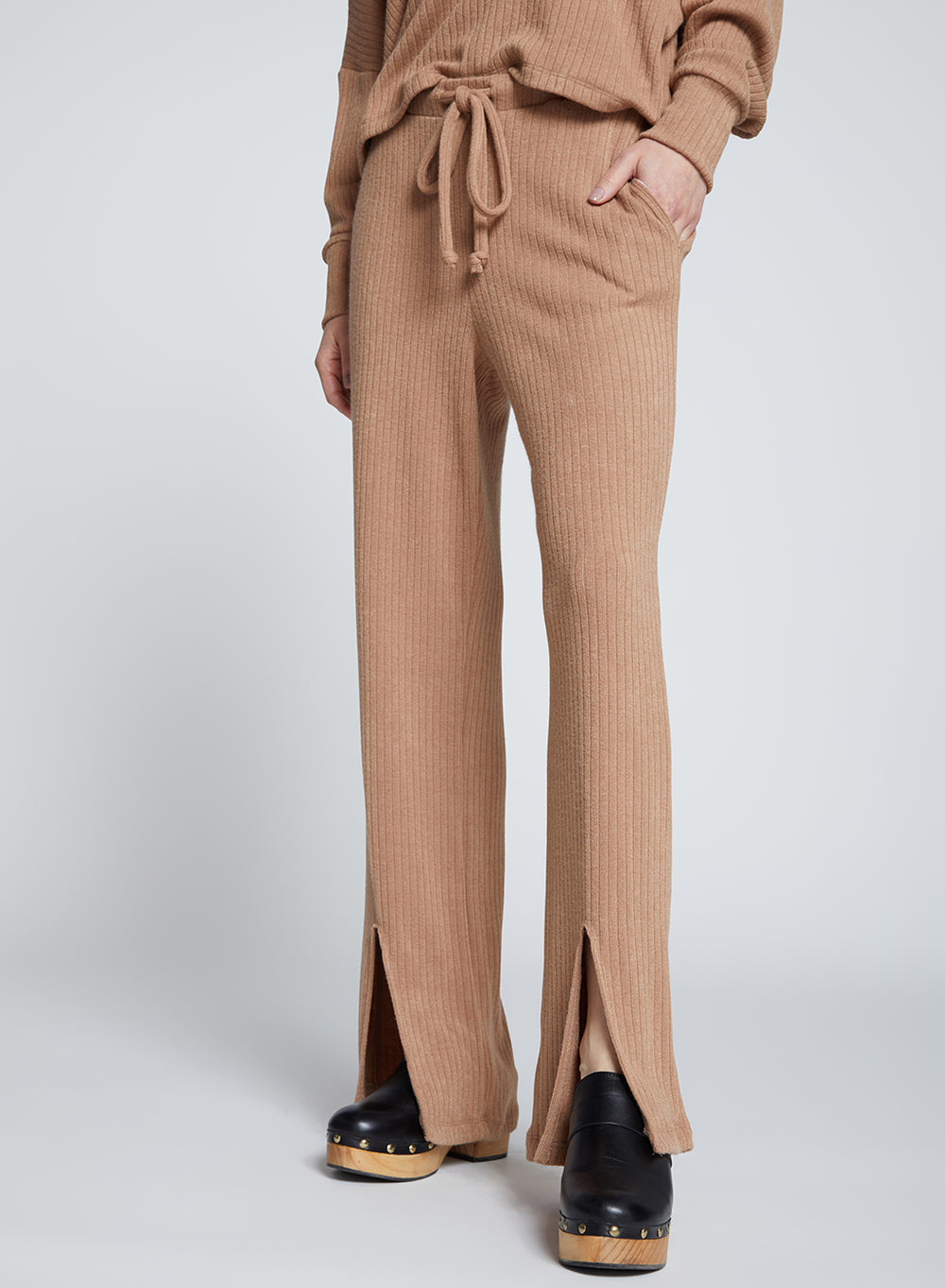 Stateside Rachel Chunky Rib Front Slit Tie Pant