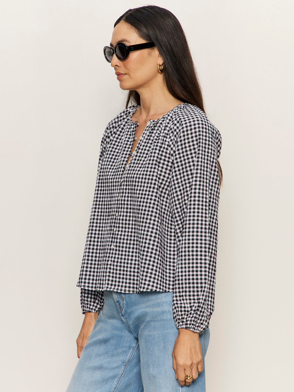 Sanctuary Perfect Gingham Button Blouse