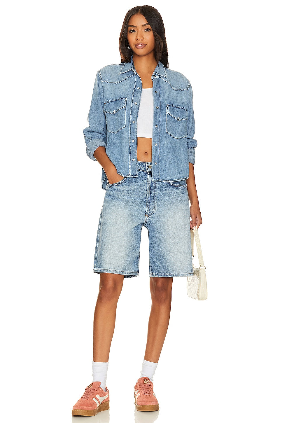 Citizens of Humanity Cropped Western Shirt in Carolina Blue