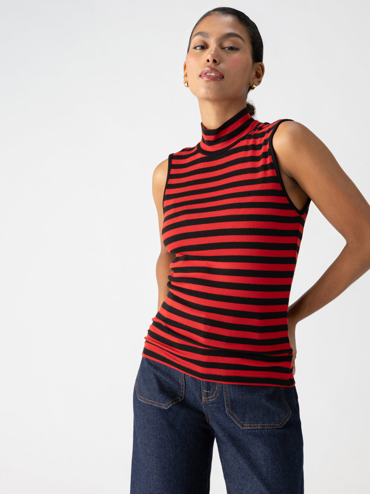 Sanctuary Essential Sleeveless Mock Neck - Striped