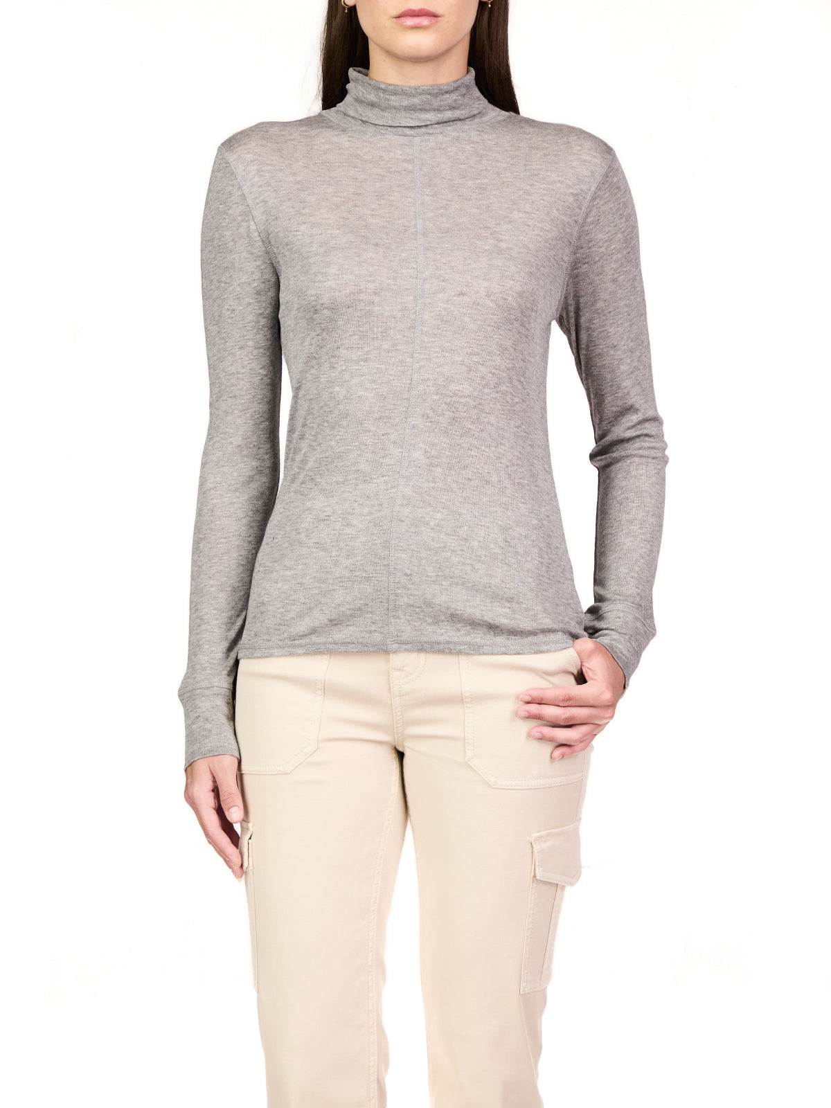 Sanctuary Exposed Seams Mock Neck Heather Charcoal