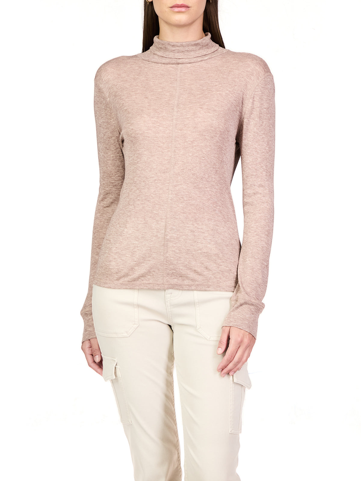 Sanctuary Exposed Seams Mock Neck Heather Feather