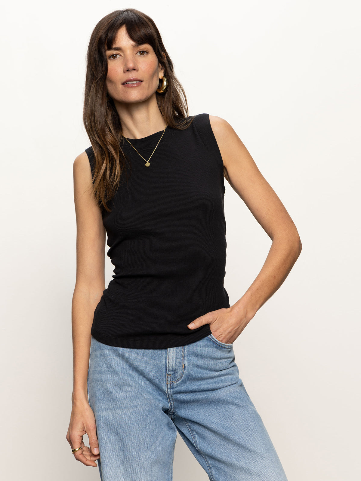 Sanctuary Ribbed Ruched Tank Black