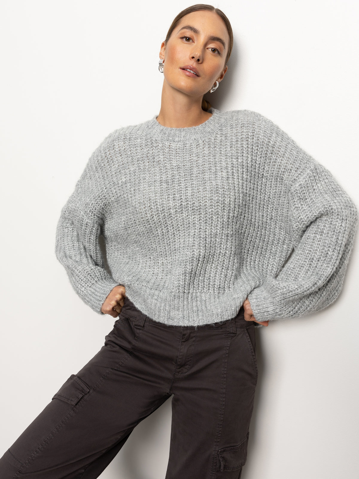 Sanctuary Fuzzy Volume Sleeve Sweater Heather Grey