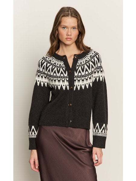 Sanctuary Fairisle Crew Neck Cardi Ink Multi