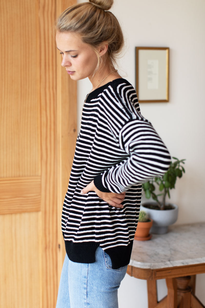 EMERSON FRY Carolyn Sweater in Ivory Stripe Black Organic