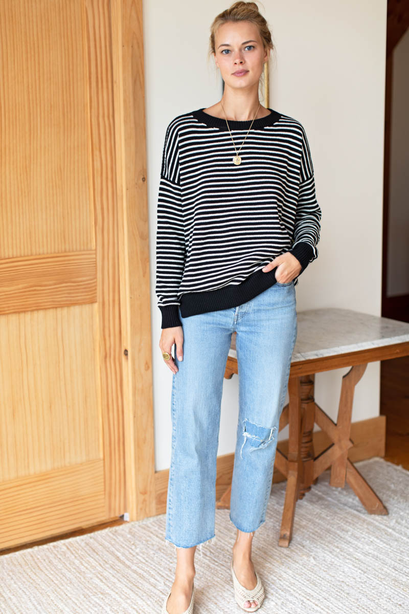 EMERSON FRY Carolyn Sweater in Ivory Stripe Black Organic