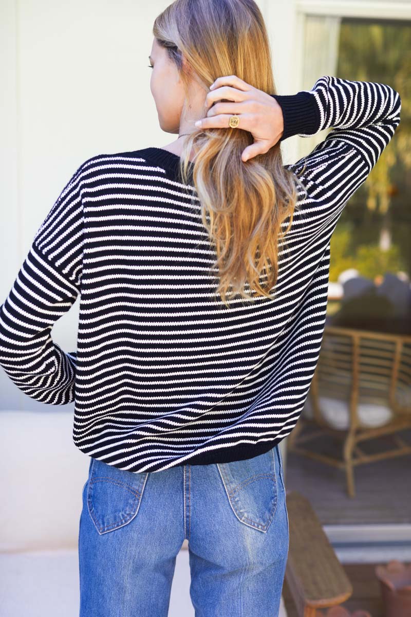 EMERSON FRY Carolyn Sweater in Ivory Stripe Black Organic