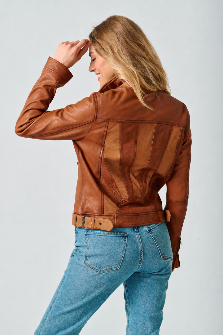 Mauritius Leather Sunny 2 Nappa Back Detail Leather Jacket Cognac
