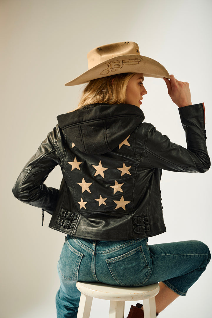 Mauritius Leather Christyn Star Detail with Hood Jacket