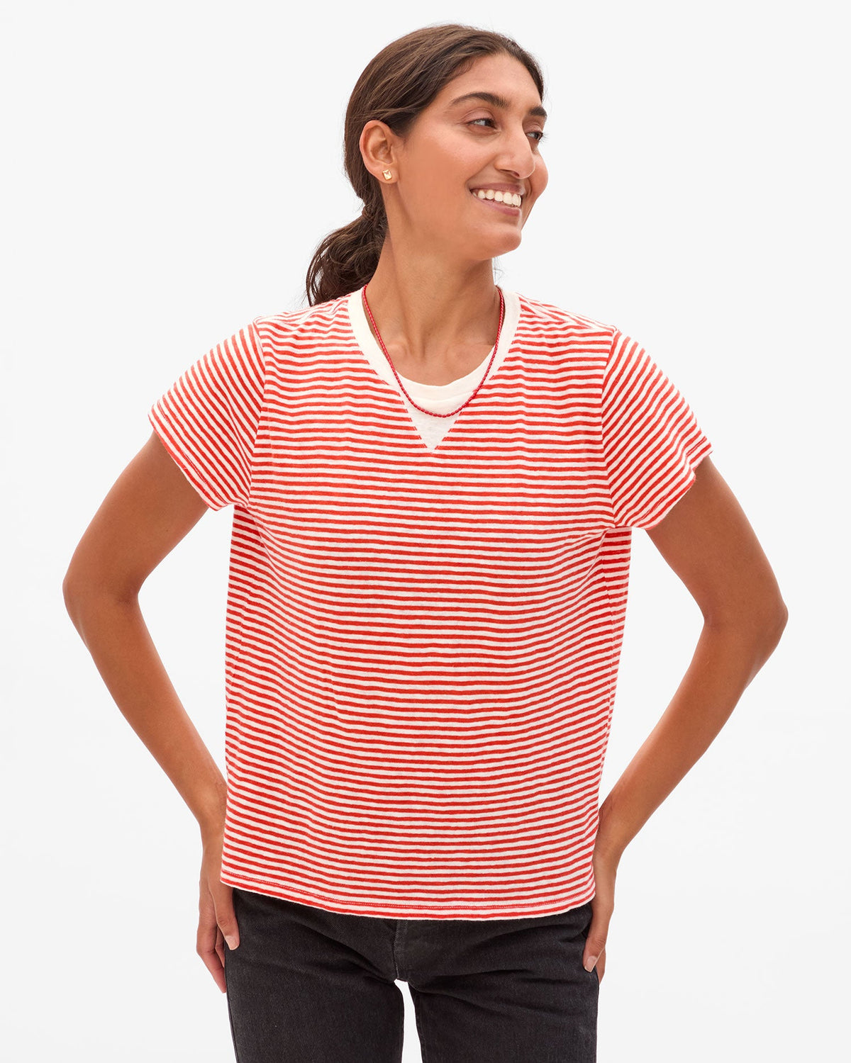 Clare V. Classic Tee Cotton/Linen Mini Stripe
