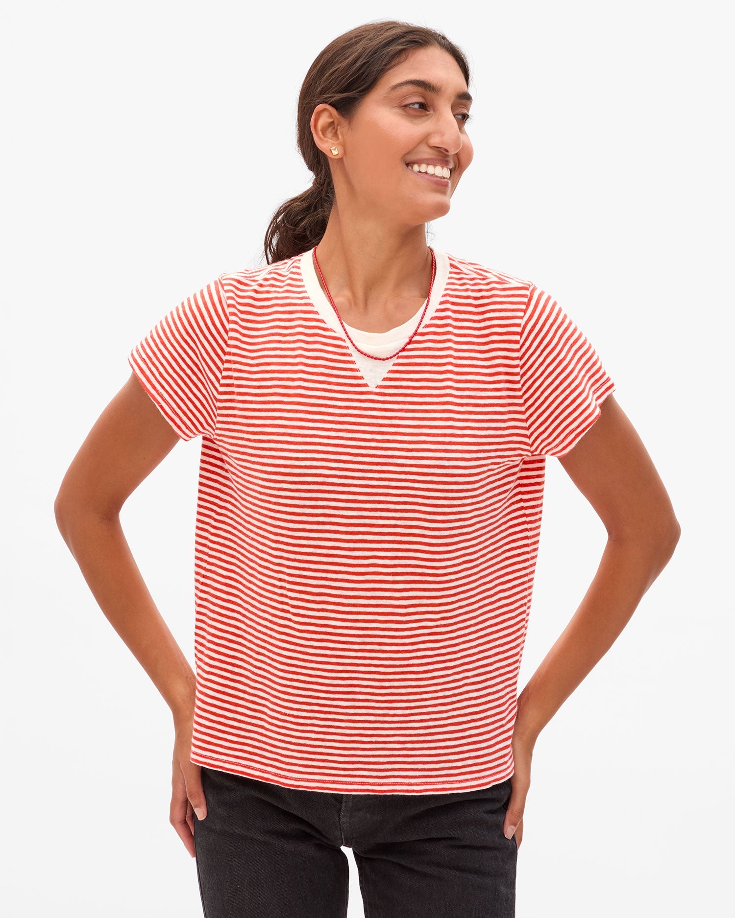 Clare V. Classic Tee Cotton/Linen Mini Stripe