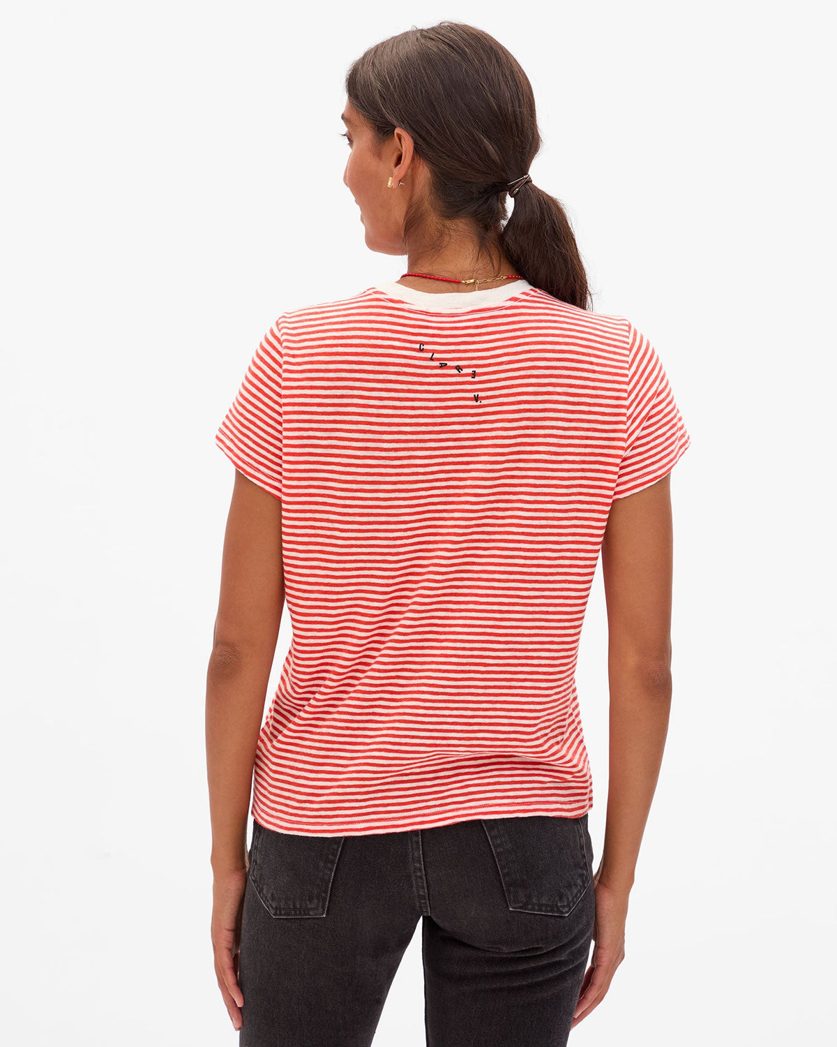 Clare V. Classic Tee Cotton/Linen Mini Stripe