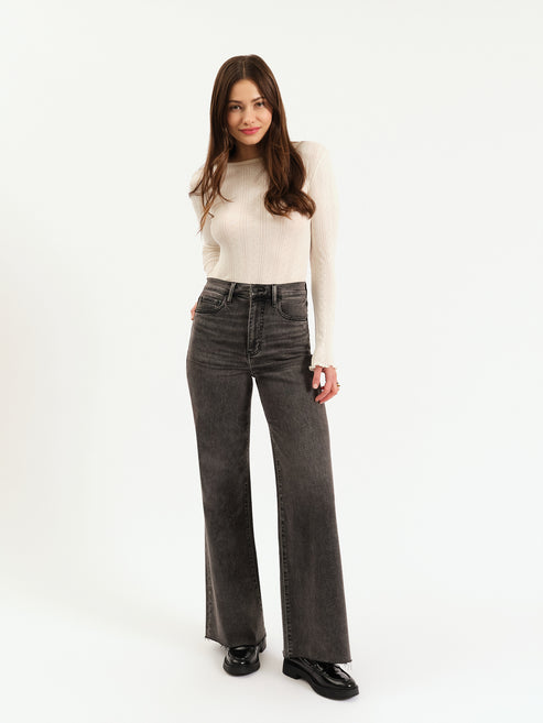 Daze Denim Far Out High Rise Wide Leg in Milky Way