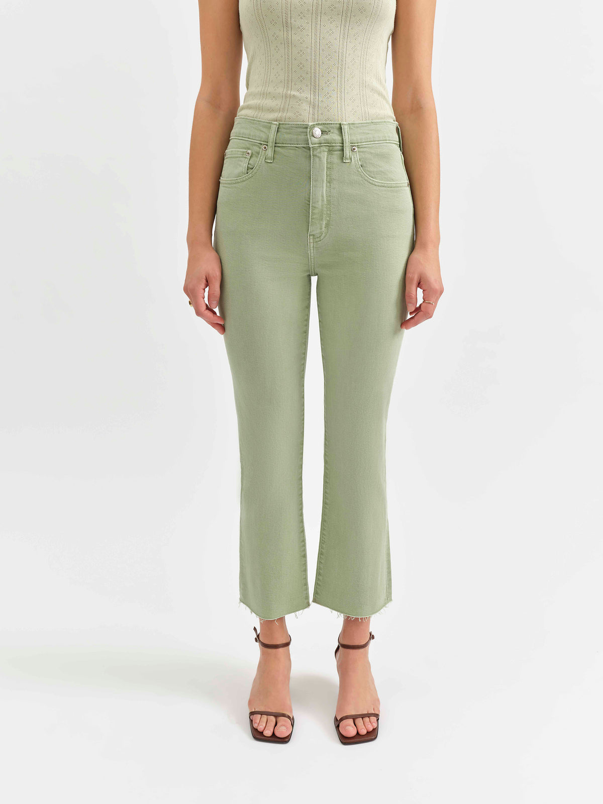 Daze Denim Shy Girl Raw Cut in Pistachio